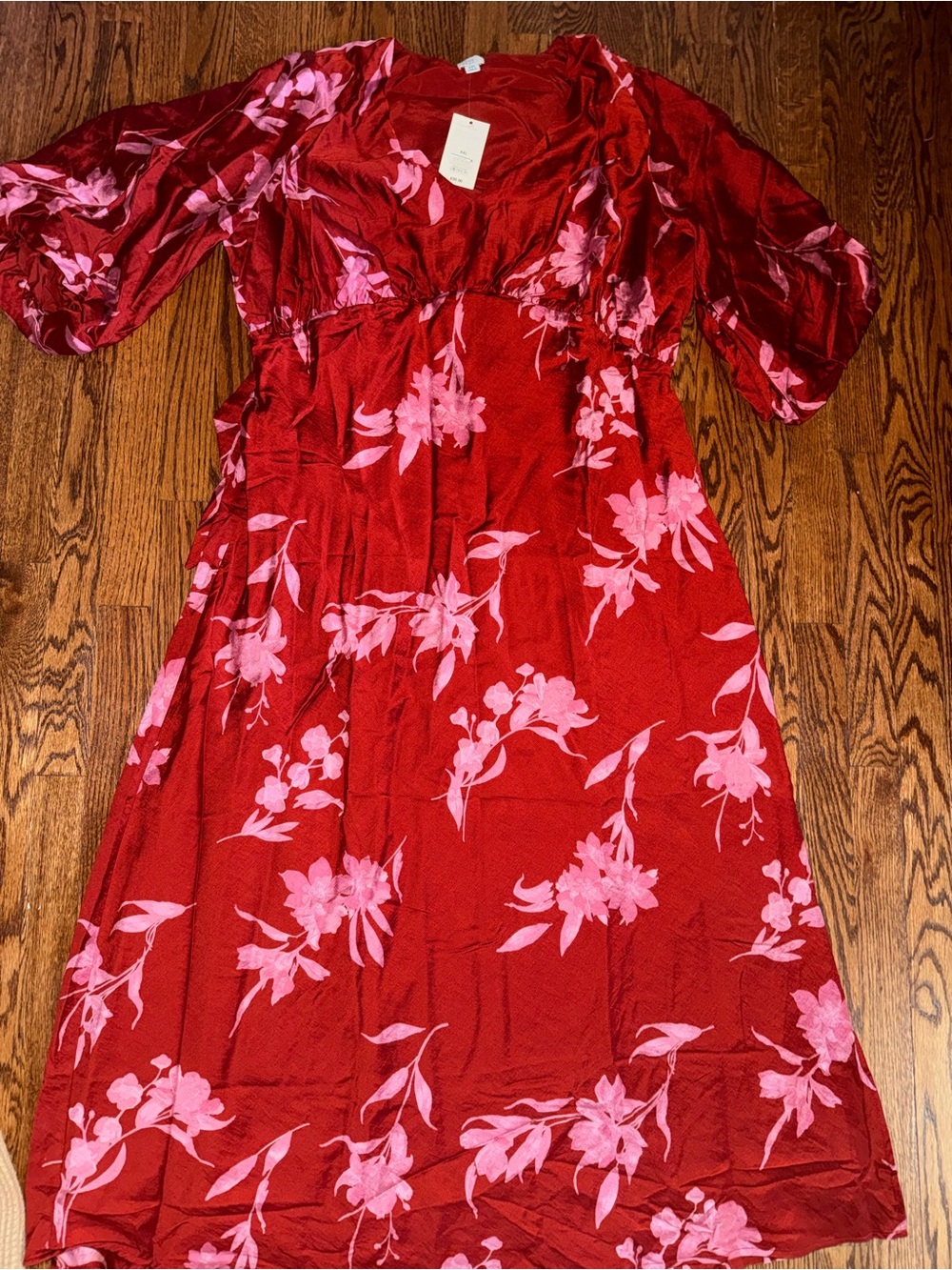 a new day Red Satin-Look Dress with Pink Accent